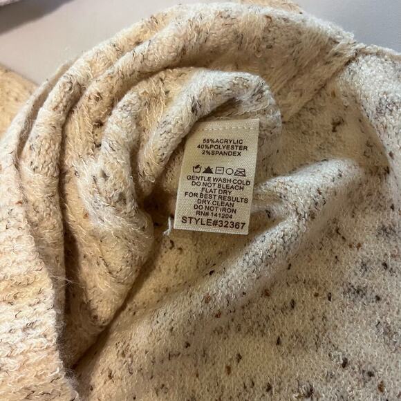 Hem & thread ivory marled knit v-neck cable knit sweater S - Picture 7 of 10